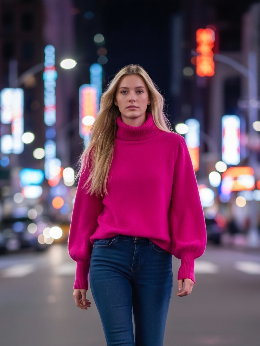 French Connection Womens M Stylish Fuchsia Turtleneck Knit Sweater